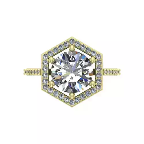Hexagon Halo Engagement Ring Round Diamond 10mm