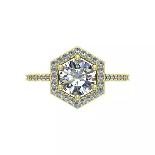 Hexagon Halo Engagement Ring Round Diamond 2ct Round