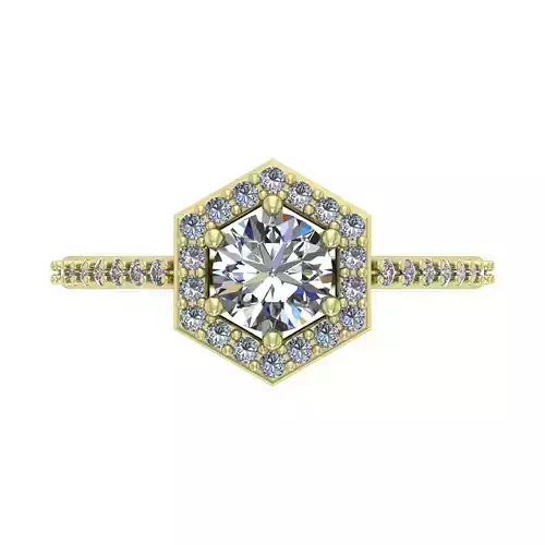 Hexagon Halo Engagement Ring Round Diamond 6mm