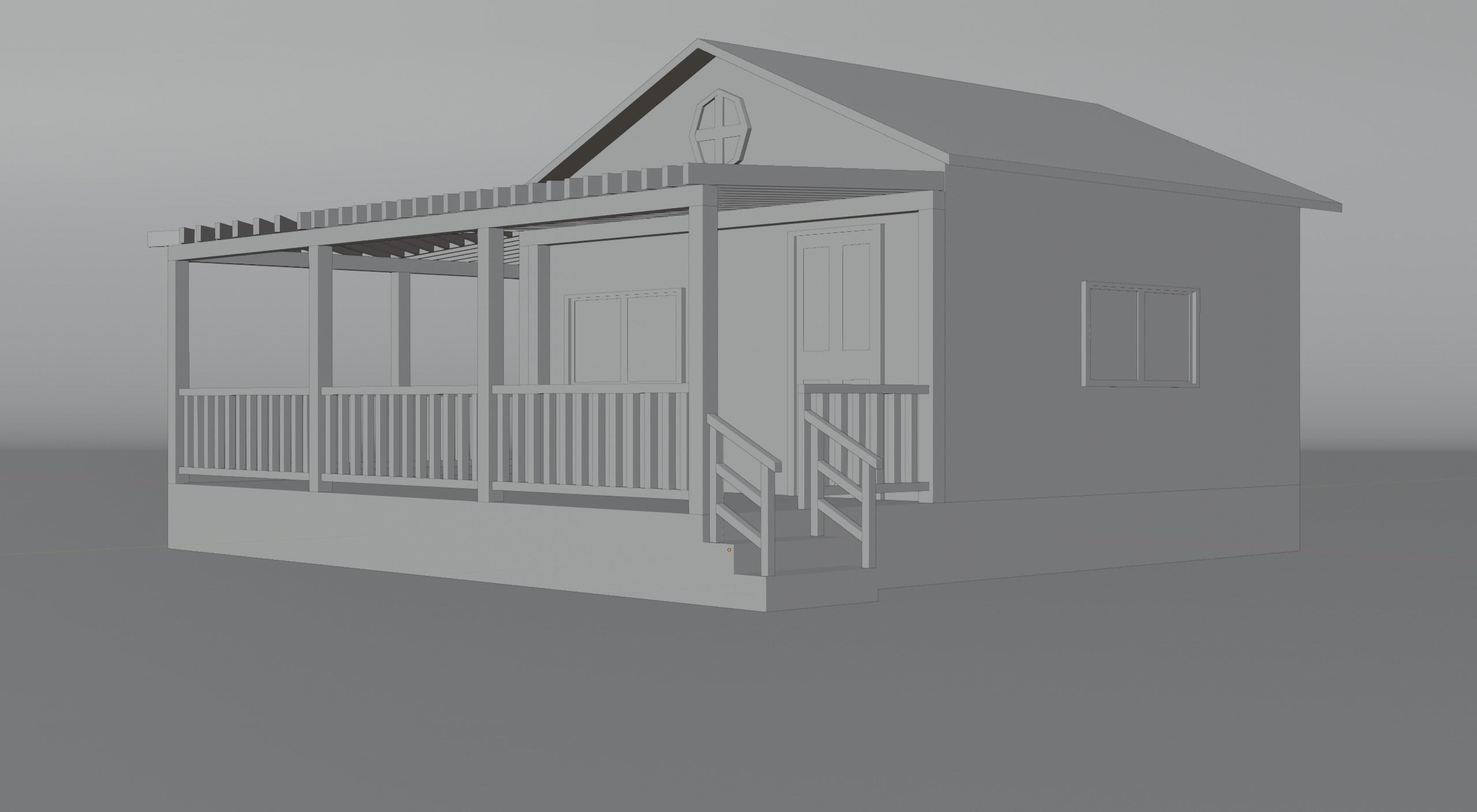 House with porch Low-poly 3D model_4
