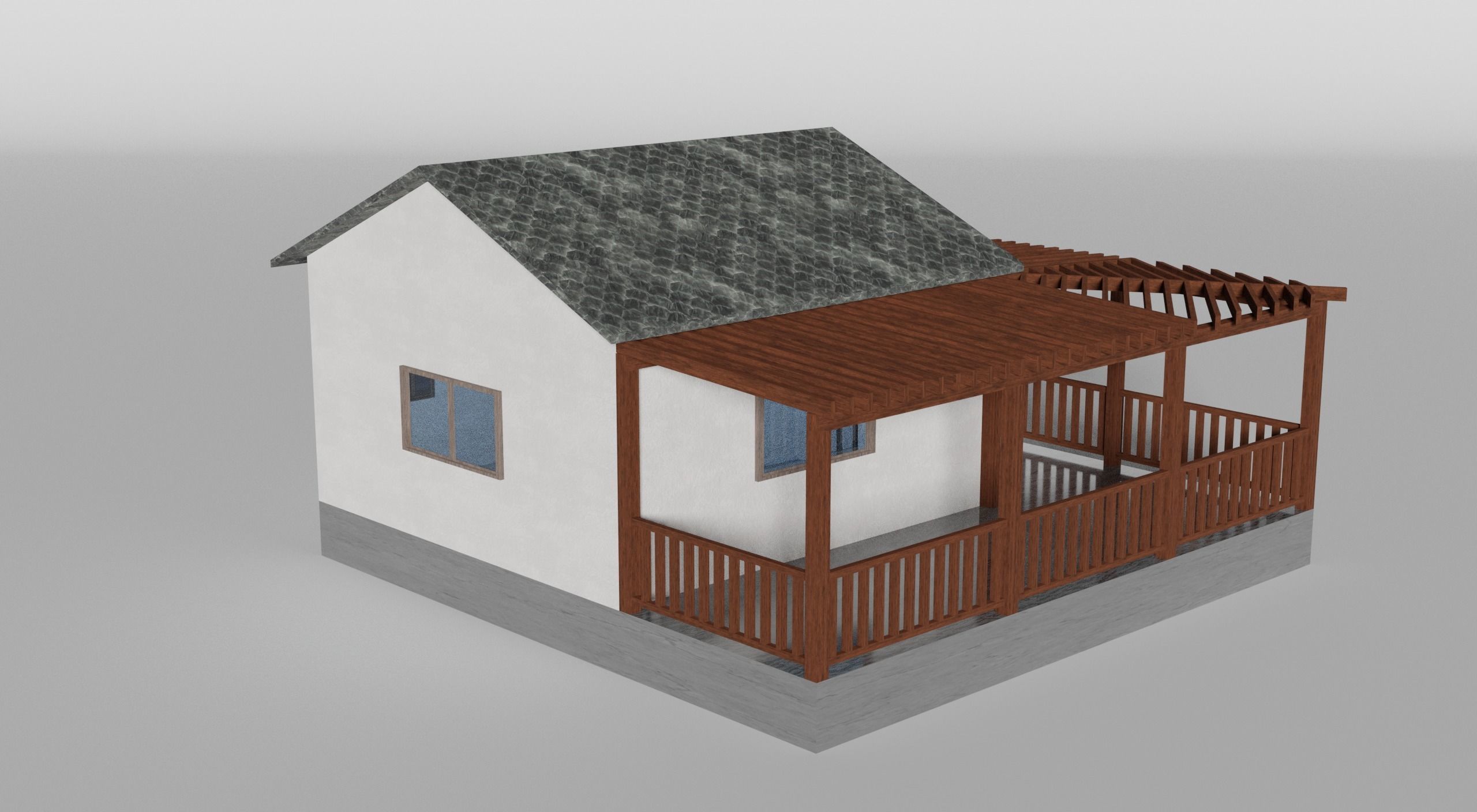 House with porch Low-poly 3D model_2