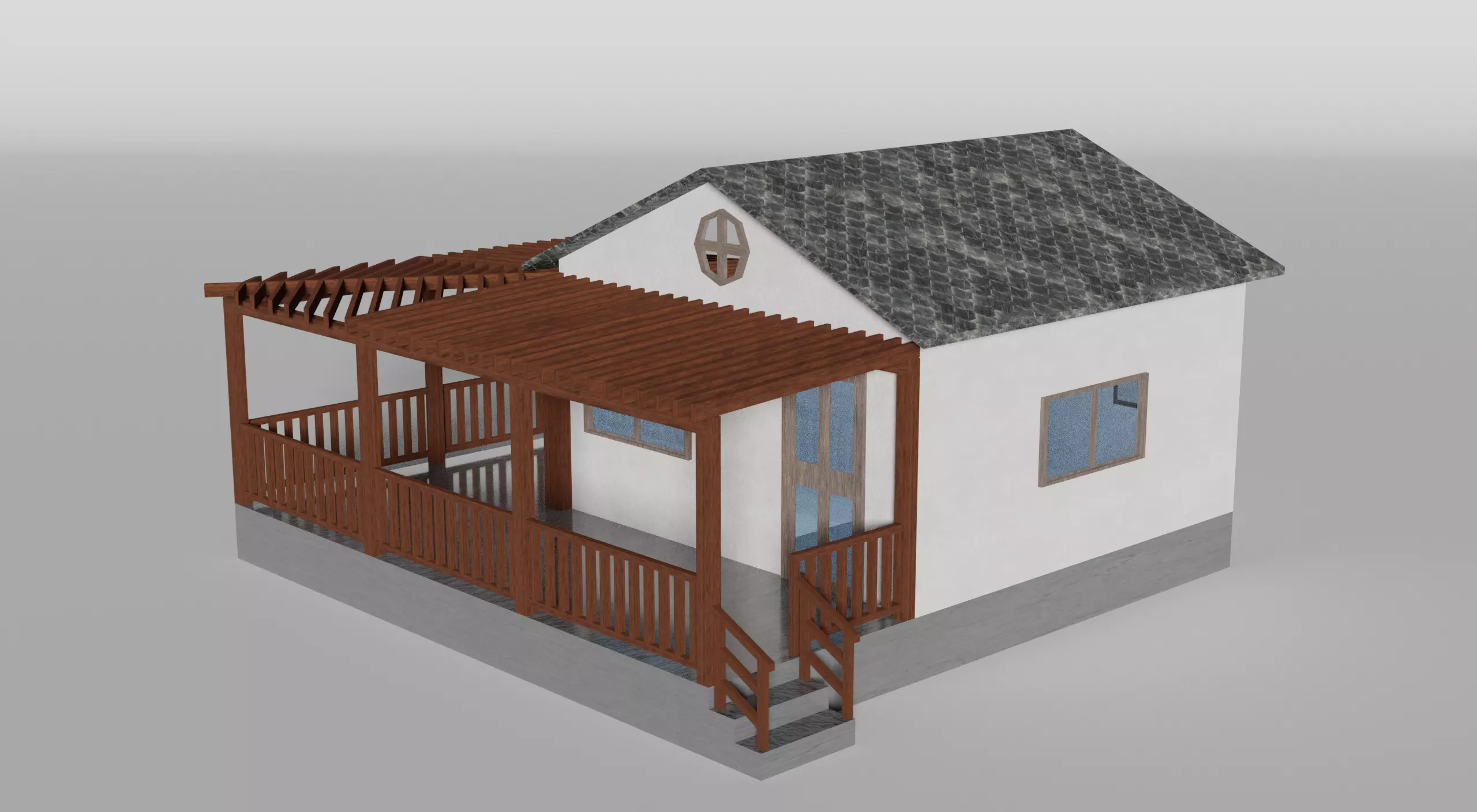 House with porch Low-poly 3D model_0