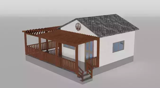 House with porch Low-poly 3D model