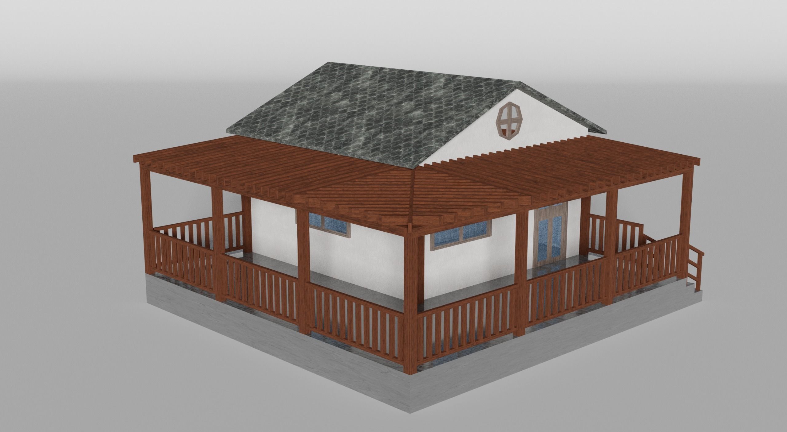 House with porch Low-poly 3D model_1