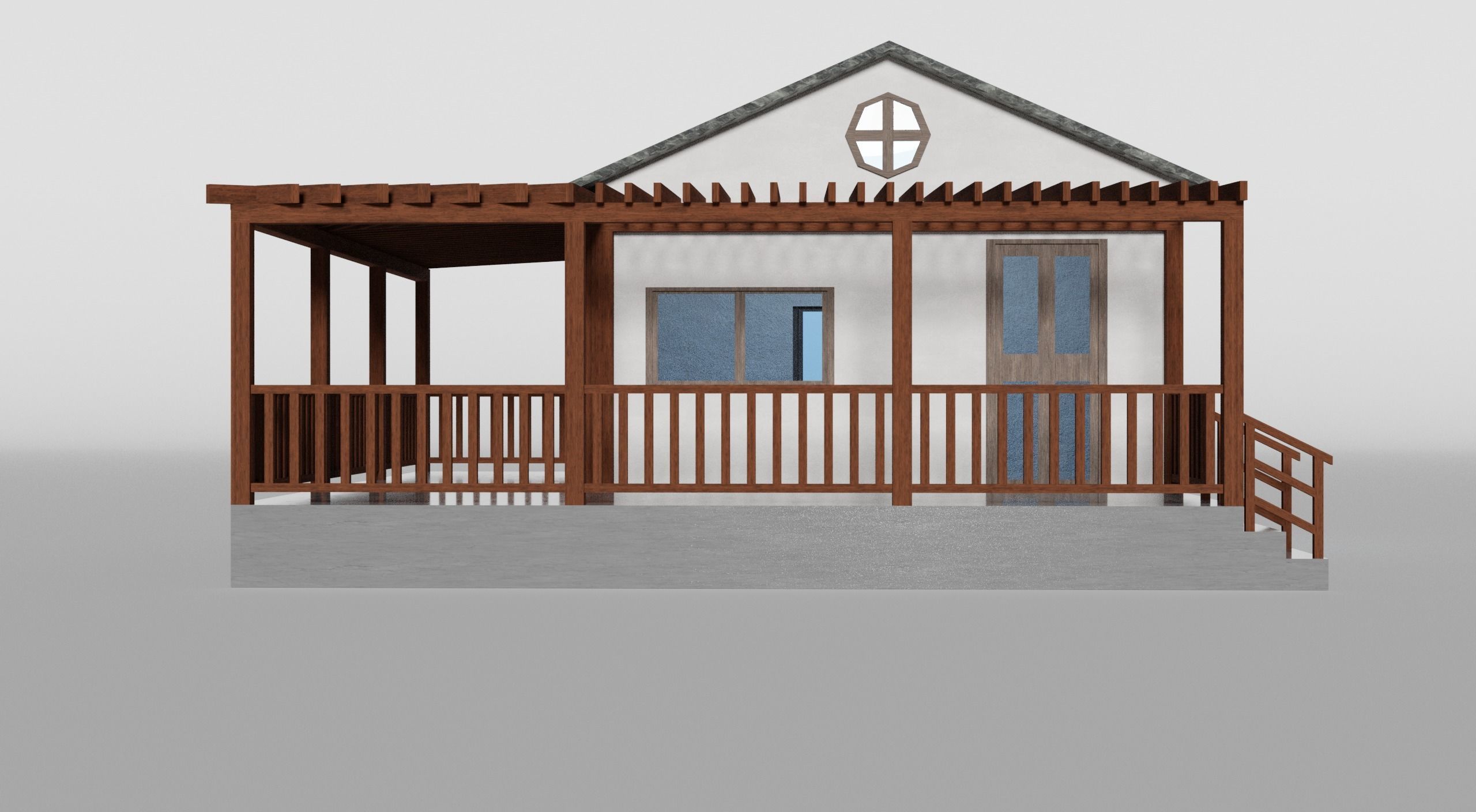 House with porch Low-poly 3D model_3