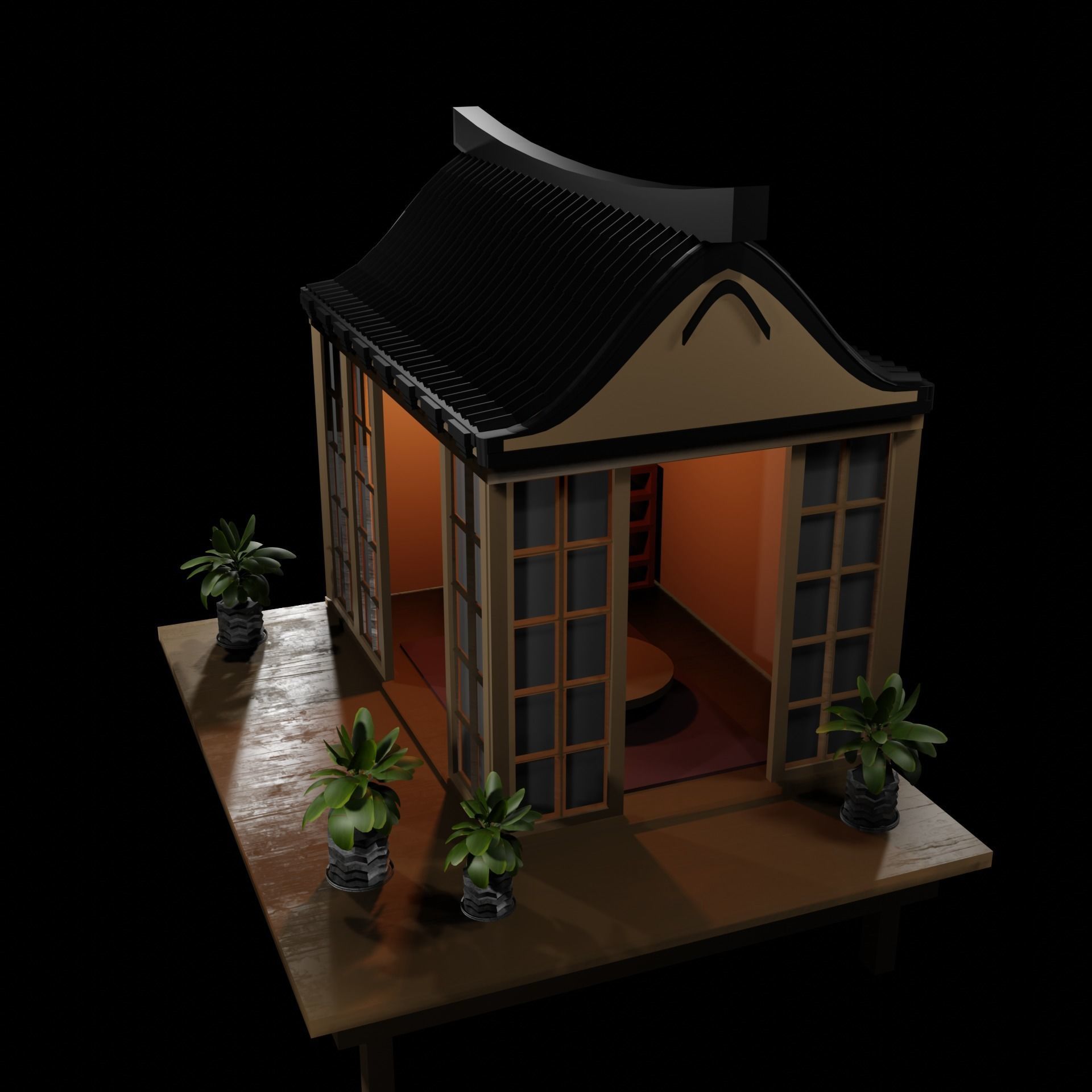 Japanese Garden Structure Teahouse Viewing Pavilions with plants Low-poly 3D model_6