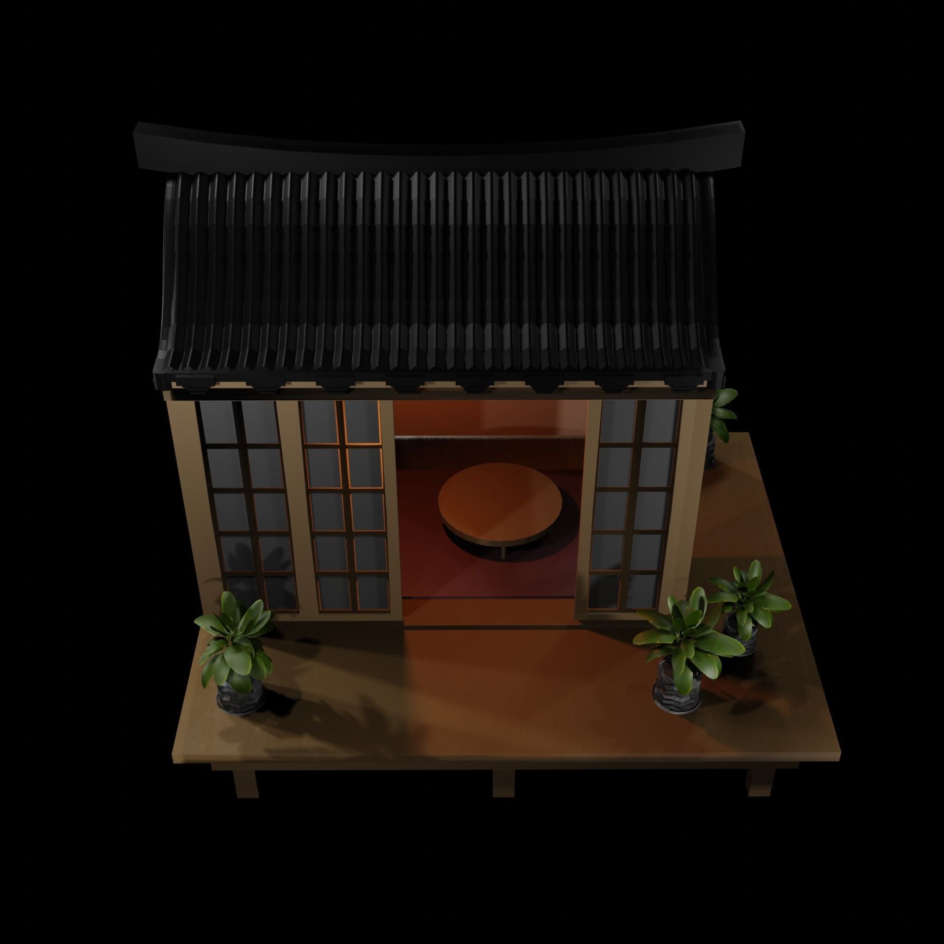 Japanese Garden Structure Teahouse Viewing Pavilions with plants Low-poly 3D model_11