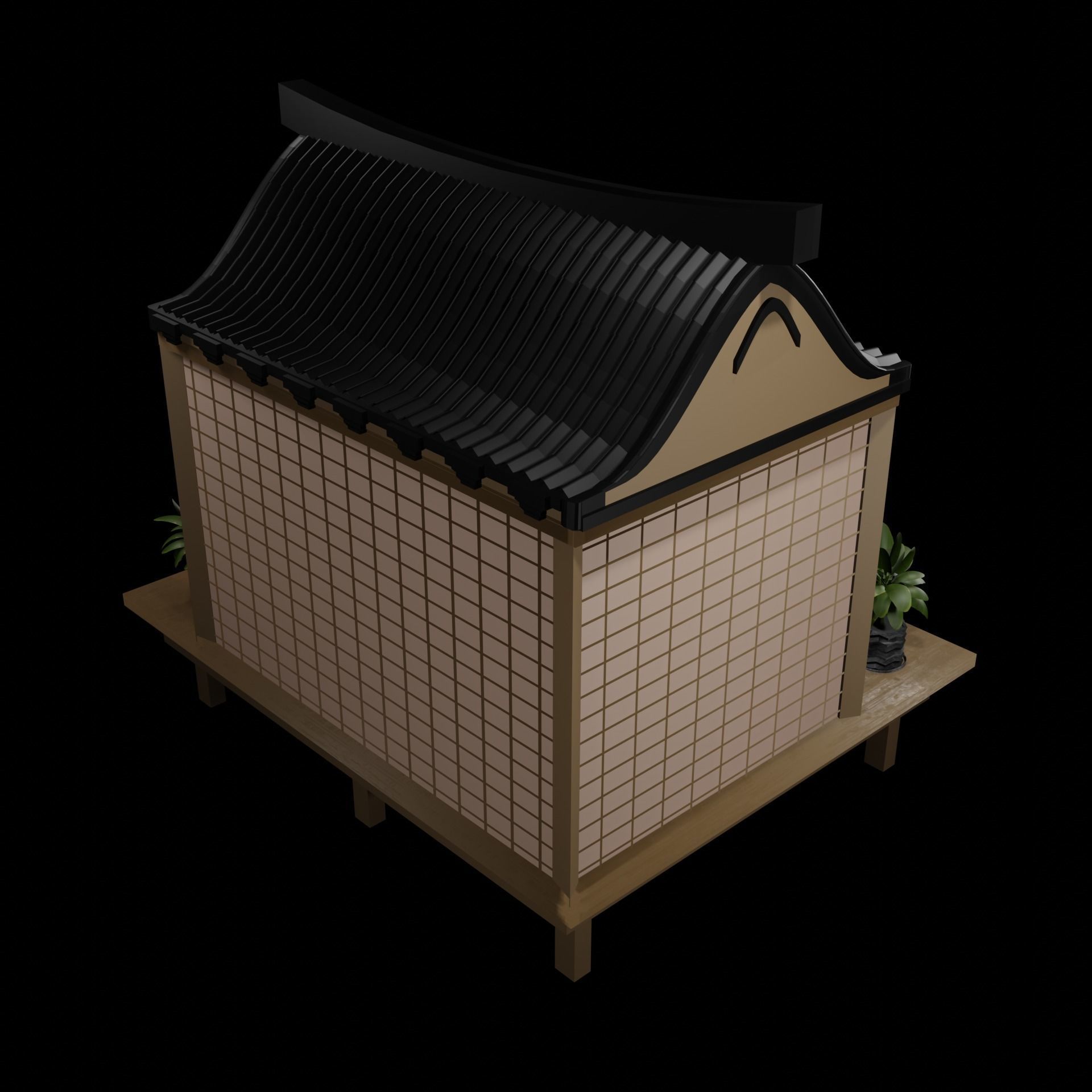 Japanese Garden Structure Teahouse Viewing Pavilions with plants Low-poly 3D model_8