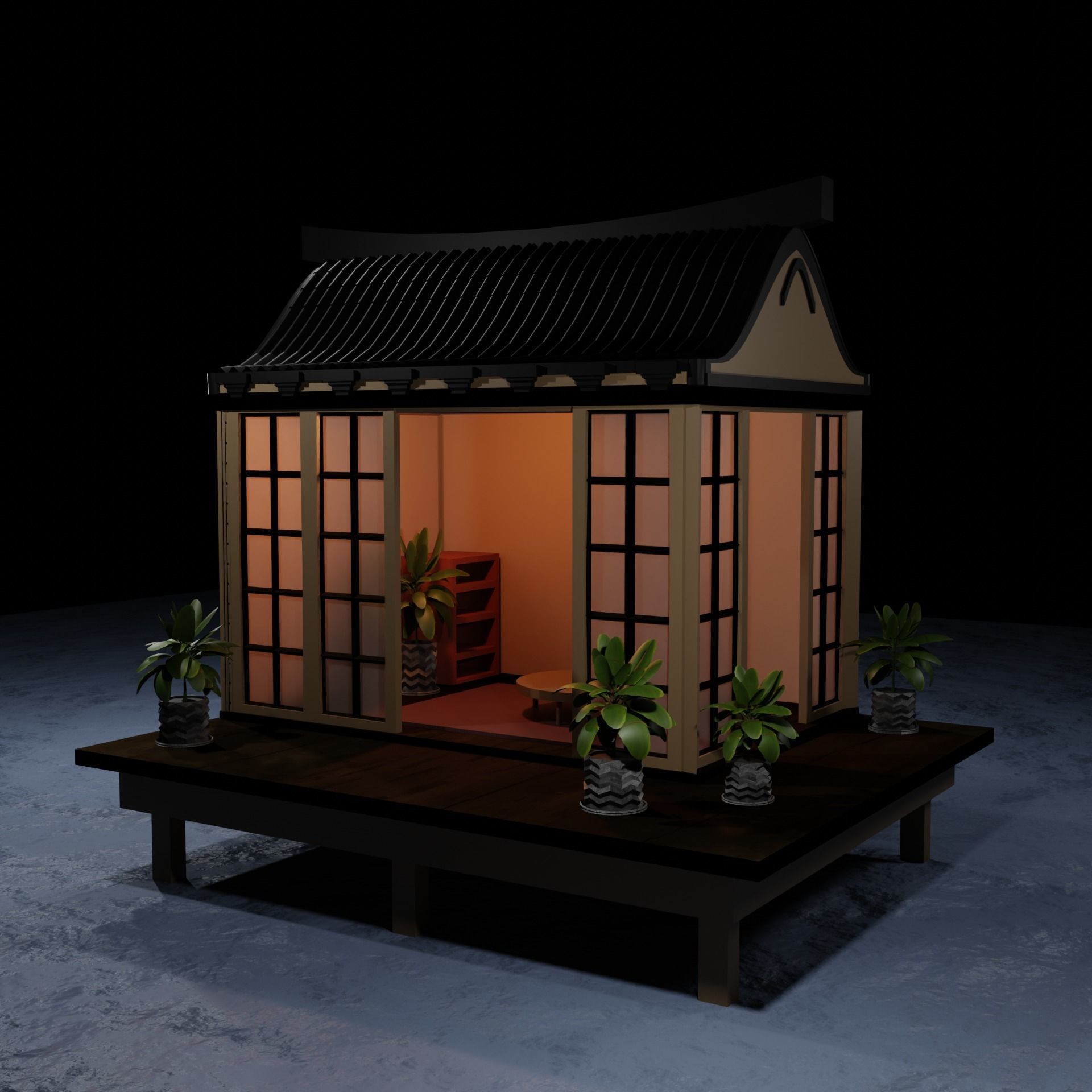 Japanese Garden Structure Teahouse Viewing Pavilions with plants Low-poly 3D model_10