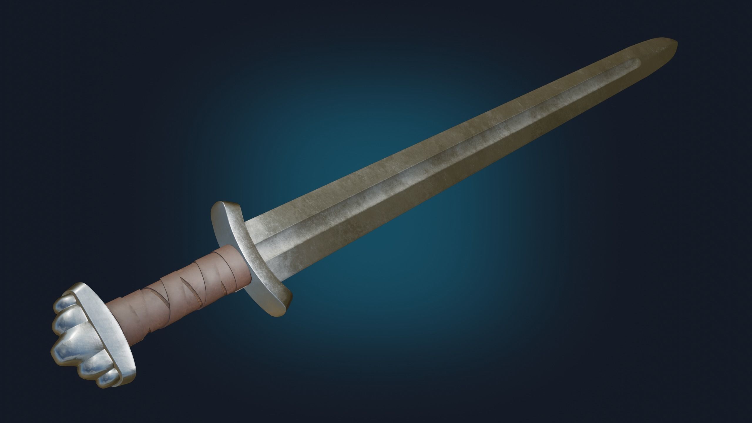 Medieval Realistic Viking Sword Middle-poly Game ready 3D model_2