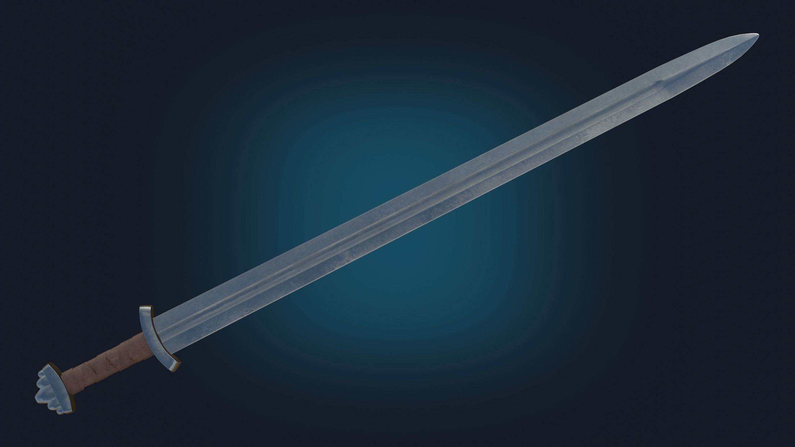 Medieval Realistic Viking Sword Middle-poly Game ready 3D model_1