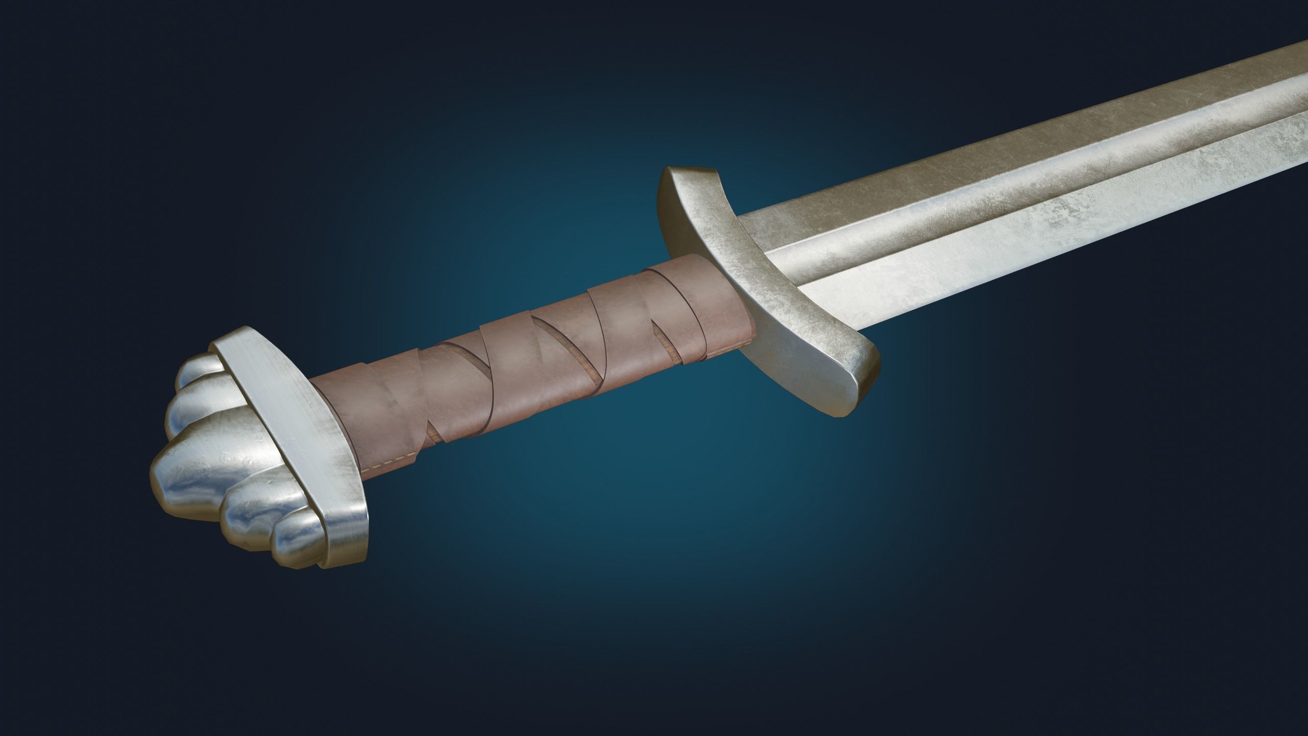 Medieval Realistic Viking Sword Middle-poly Game ready 3D model_4