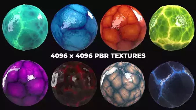 8 Stylized and Seamless Crystals PBR Materials - Set 3 Texture