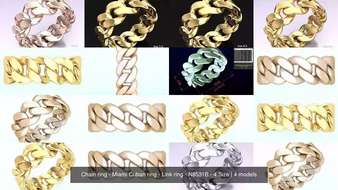Chain ring - Miami Cuban ring - Link ring - N8531B - 4 Size