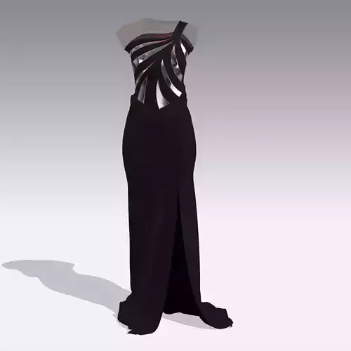 DRESS BLACK AND METALIC LOOK LONG DRESS SLIT