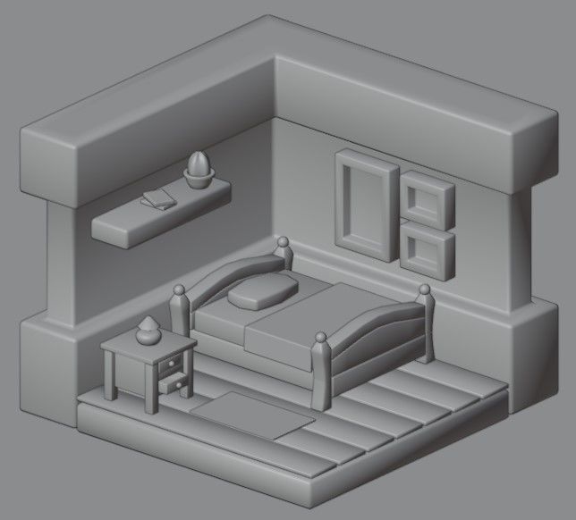 Low poly isometric bedroom Free low-poly 3D model_3