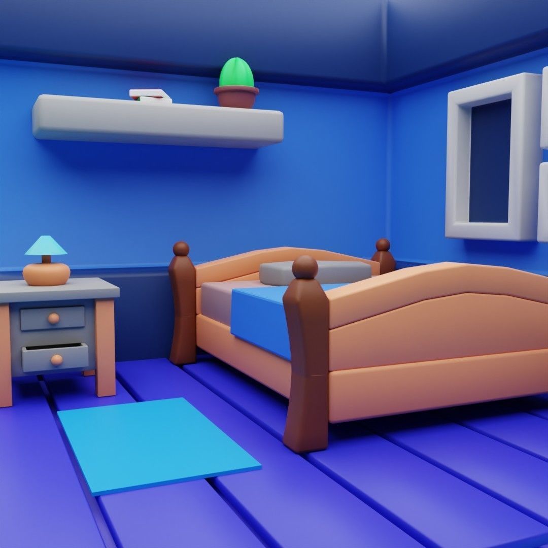Low poly isometric bedroom Free low-poly 3D model_1
