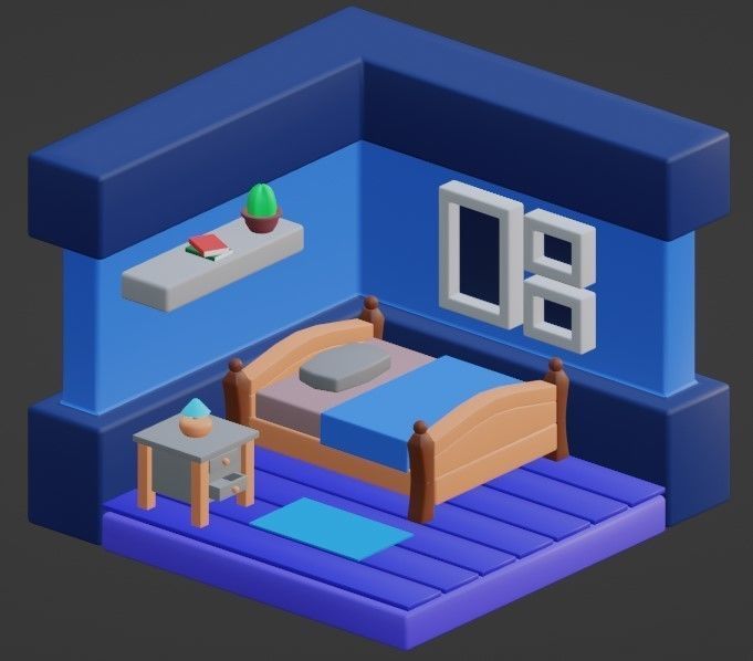 Low poly isometric bedroom Free low-poly 3D model_2