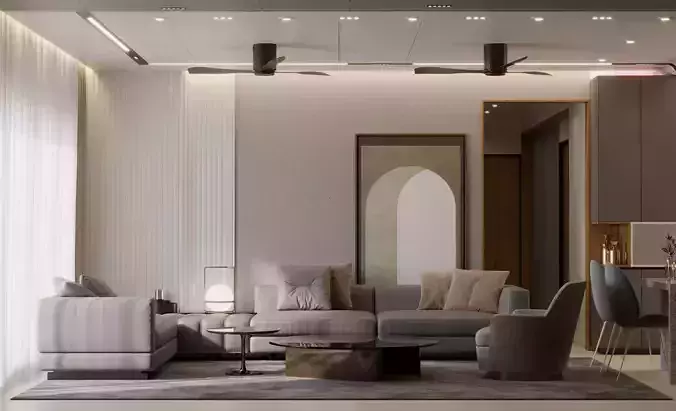 living room and kitchen design scene in 3dsmax  corona