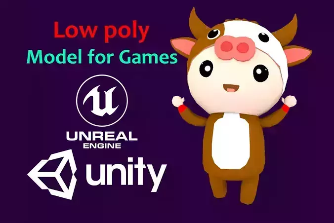 Chibi Cow Animated For Games  