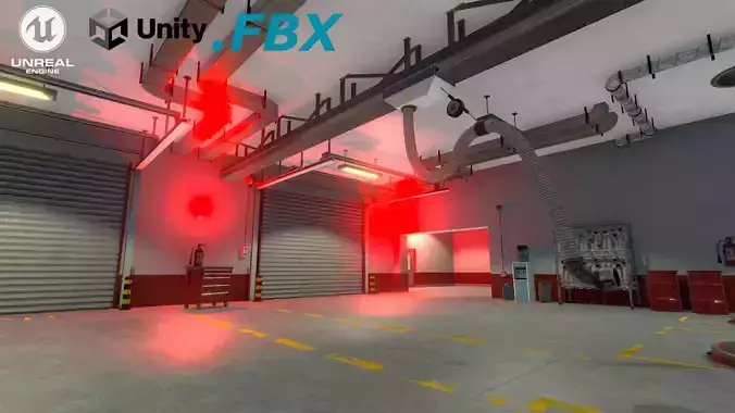 Fire Department - Modular pack with interior Low-poly 3D model