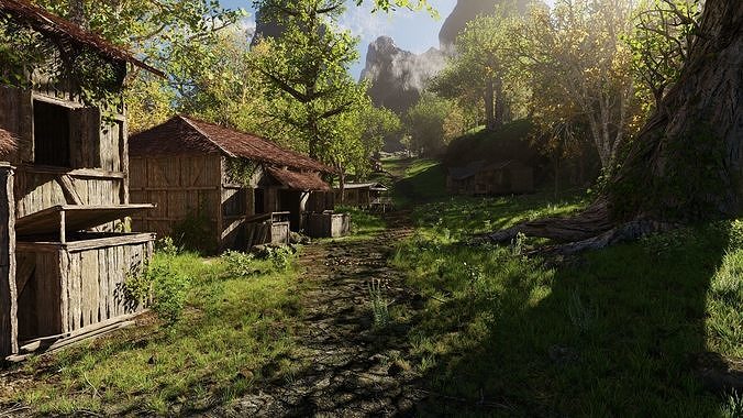 Medieval Pathway Scene 3D model 4