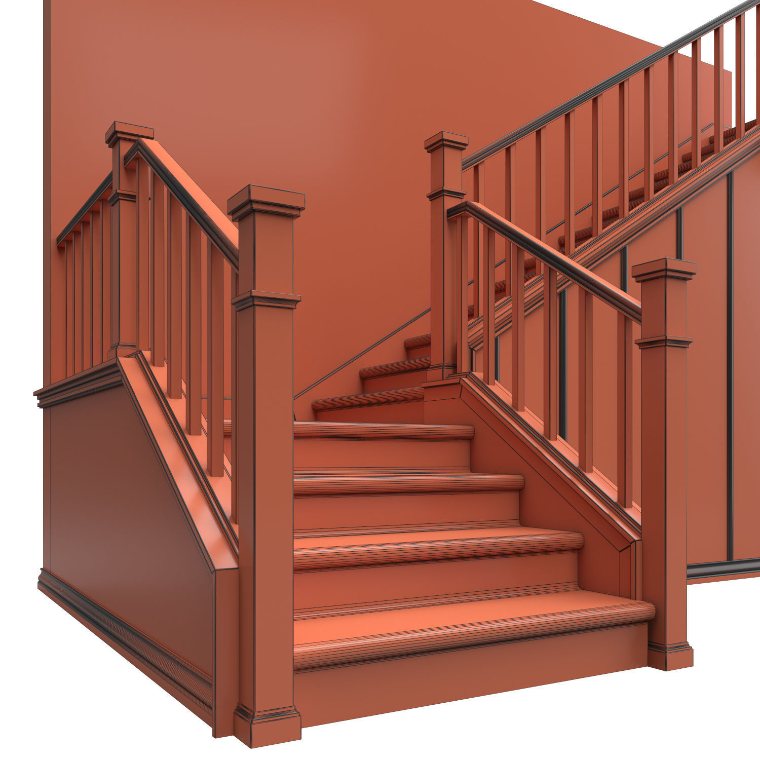 Traditional staircase 3D model_4