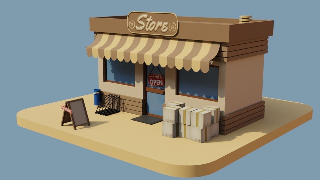 Five Stores of High Quality Low-poly 3D model_10