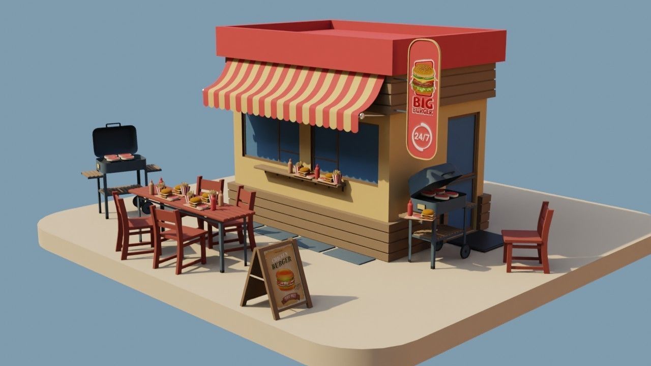 Five Stores of High Quality Low-poly 3D model_1