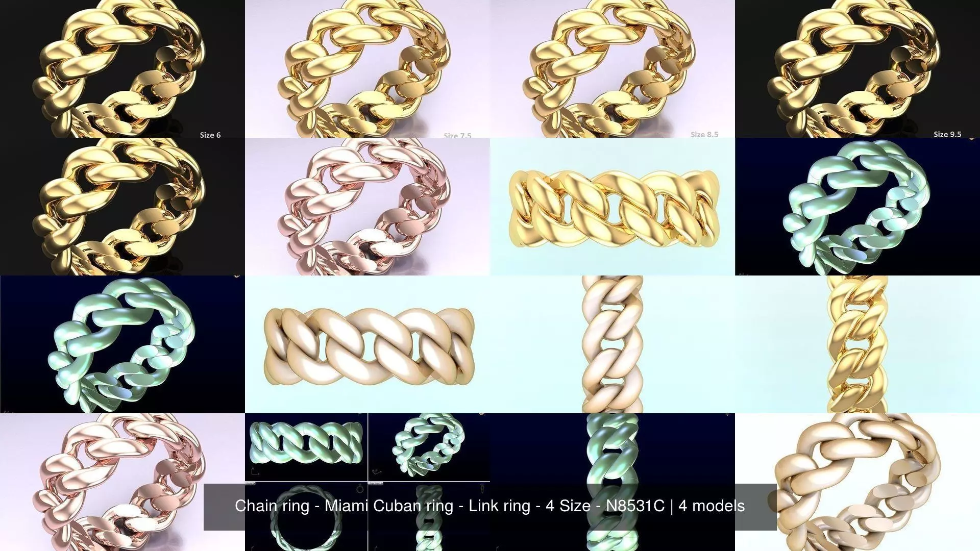 Chain ring - Miami Cuban ring - Link ring - 4 Size - N8531C 3D Model Collection_1