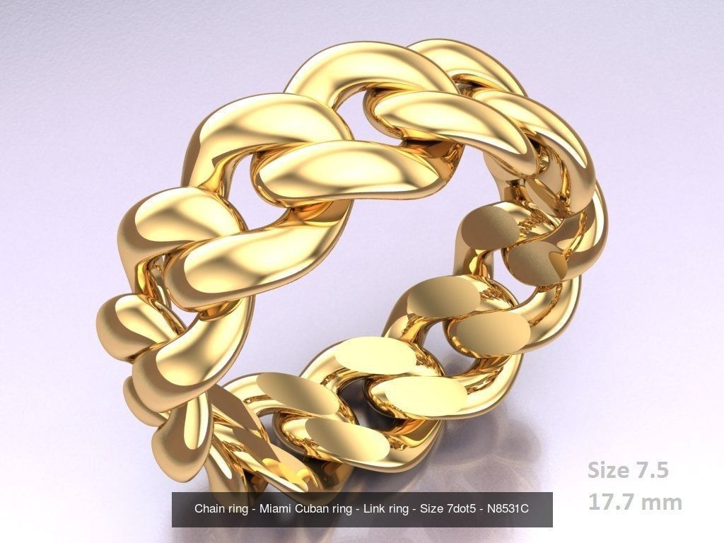 Chain ring - Miami Cuban ring - Link ring - 4 Size - N8531C 3D Model Collection_3