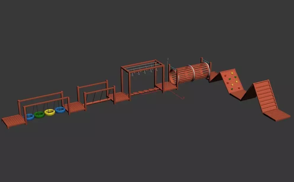 Children outdoor physical training wood playground equipment 3D model