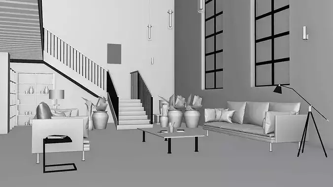 industrial living room 3D model 7