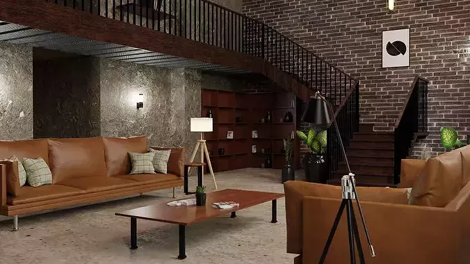 industrial living room 3D model 3