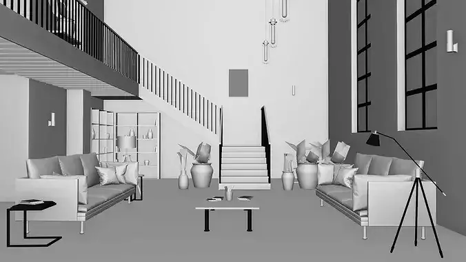 industrial living room 3D model 6