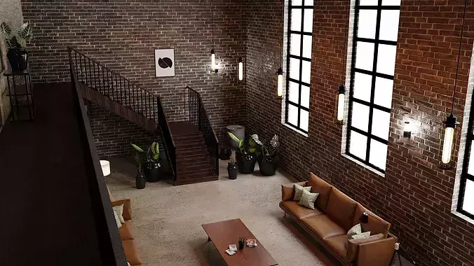 industrial living room 3D model 5