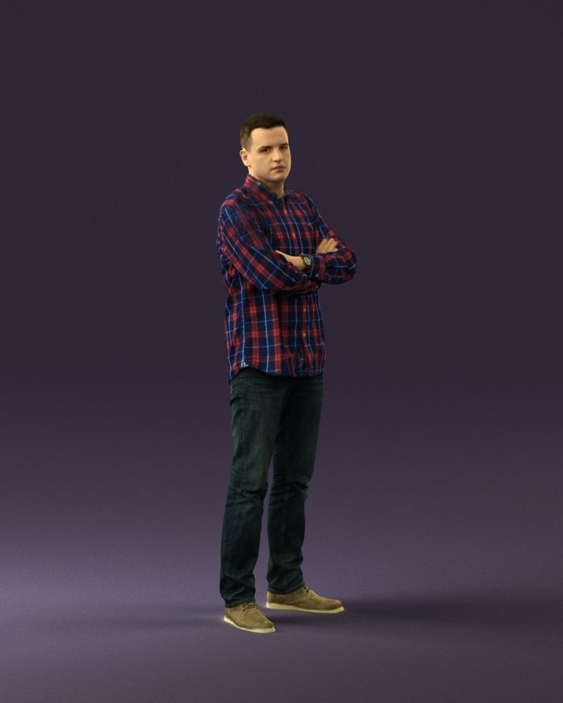 Man in blue red tshirt close Pose 0866 3D Print Ready 3D print model_14