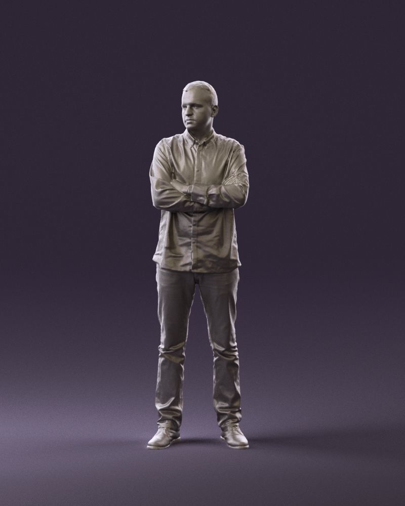 Man in blue red tshirt close Pose 0866 3D Print Ready 3D print model_10