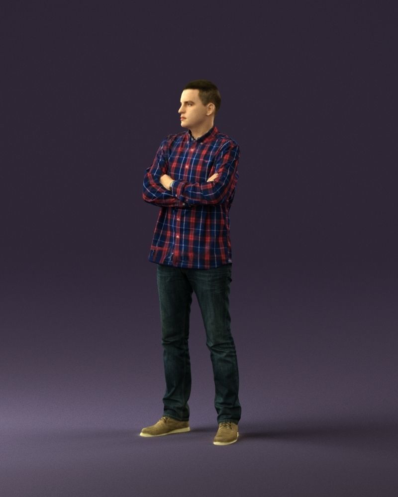 Man in blue red tshirt close Pose 0866 3D Print Ready 3D print model_21