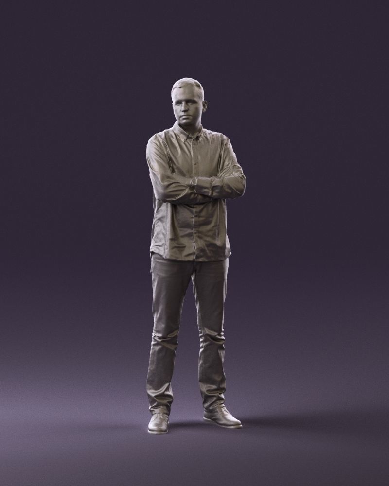 Man in blue red tshirt close Pose 0866 3D Print Ready 3D print model_11