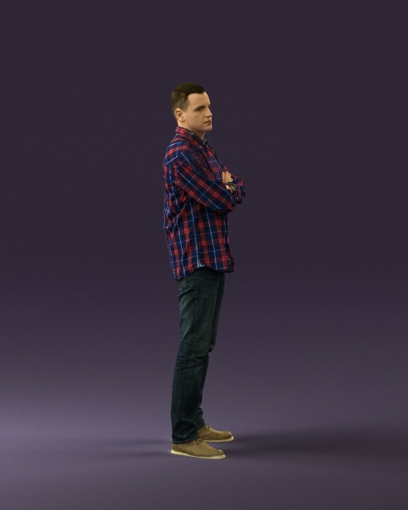 Man in blue red tshirt close Pose 0866 3D Print Ready 3D print model_15