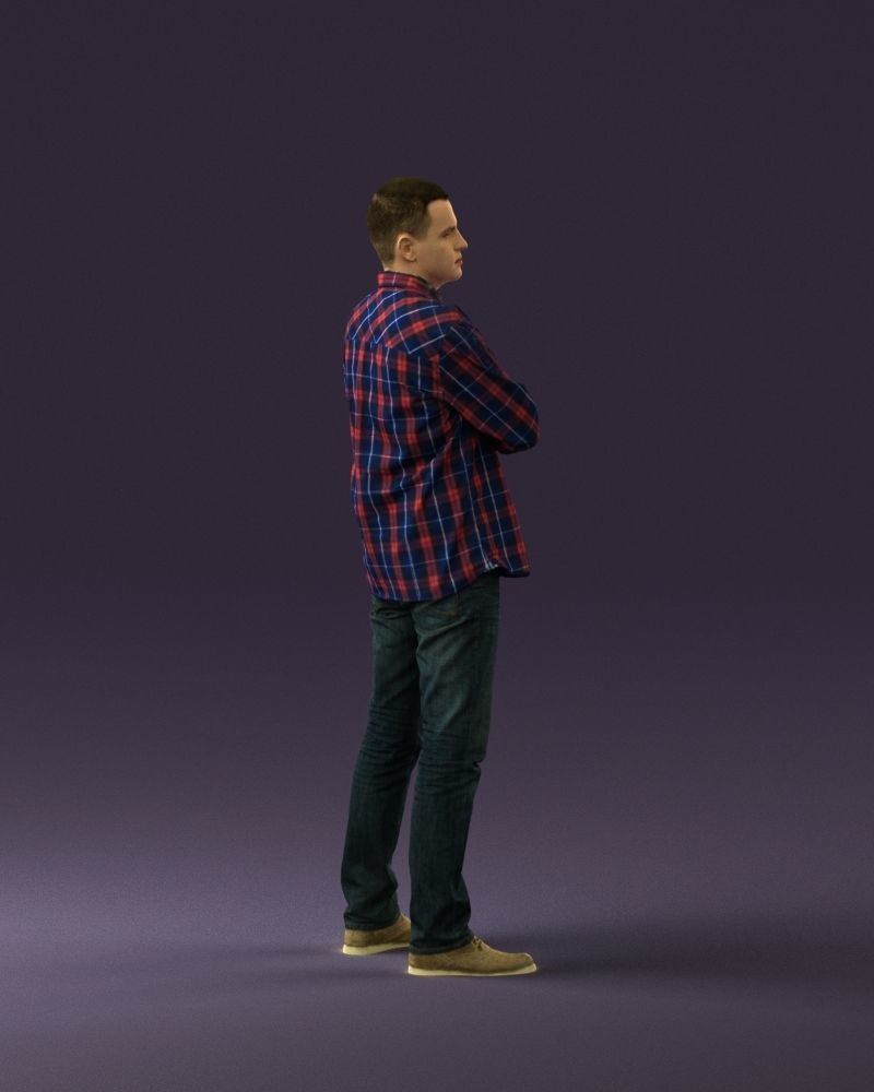 Man in blue red tshirt close Pose 0866 3D Print Ready 3D print model_16