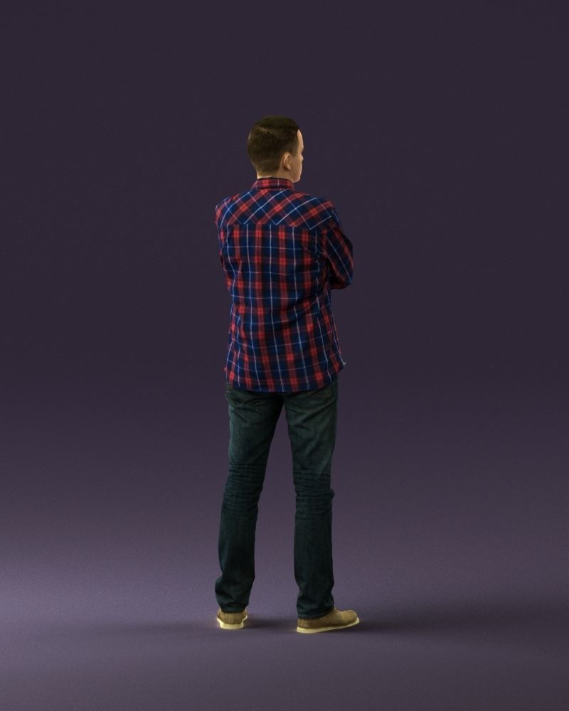 Man in blue red tshirt close Pose 0866 3D Print Ready 3D print model_17