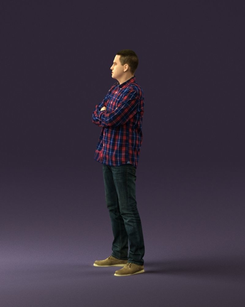 Man in blue red tshirt close Pose 0866 3D Print Ready 3D print model_20