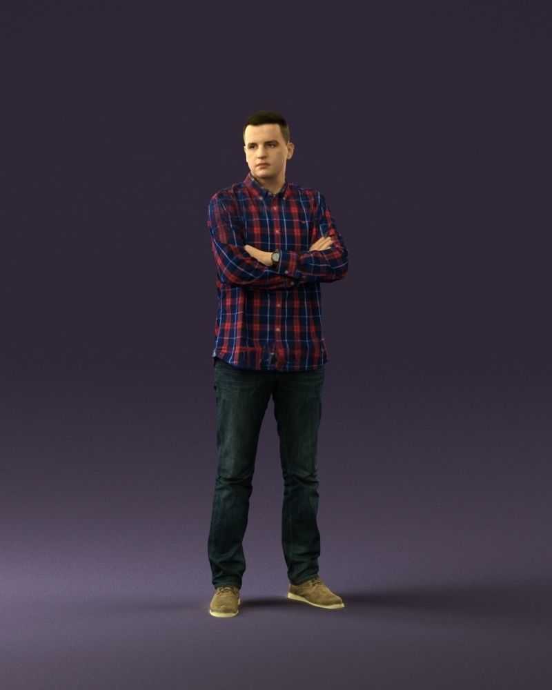 Man in blue red tshirt close Pose 0866 3D Print Ready 3D print model_23