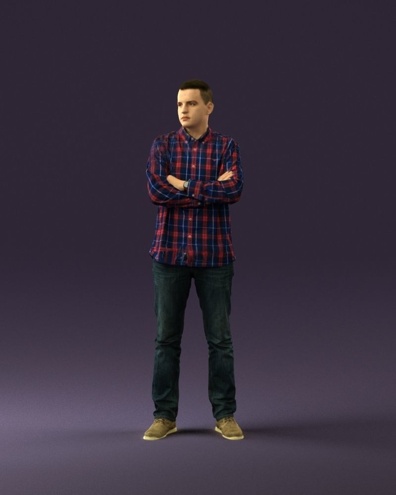 Man in blue red tshirt close Pose 0866 3D Print Ready 3D print model_22