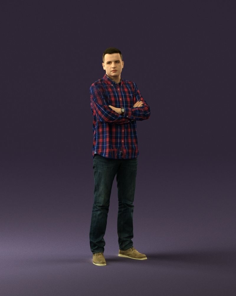 Man in blue red tshirt close Pose 0866 3D Print Ready 3D print model_13