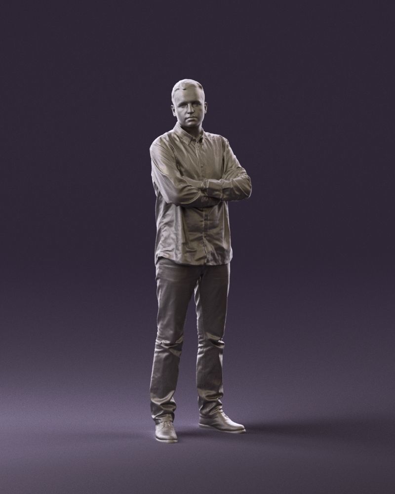 Man in blue red tshirt close Pose 0866 3D Print Ready 3D print model_1