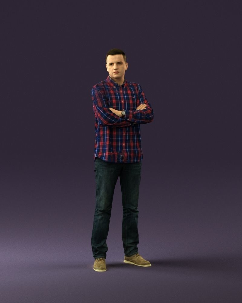 Man in blue red tshirt close Pose 0866 3D Print Ready 3D print model_12