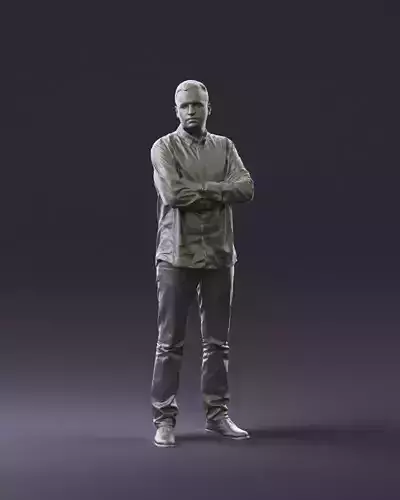 Man in blue red tshirt close Pose 0866 3D Print Ready